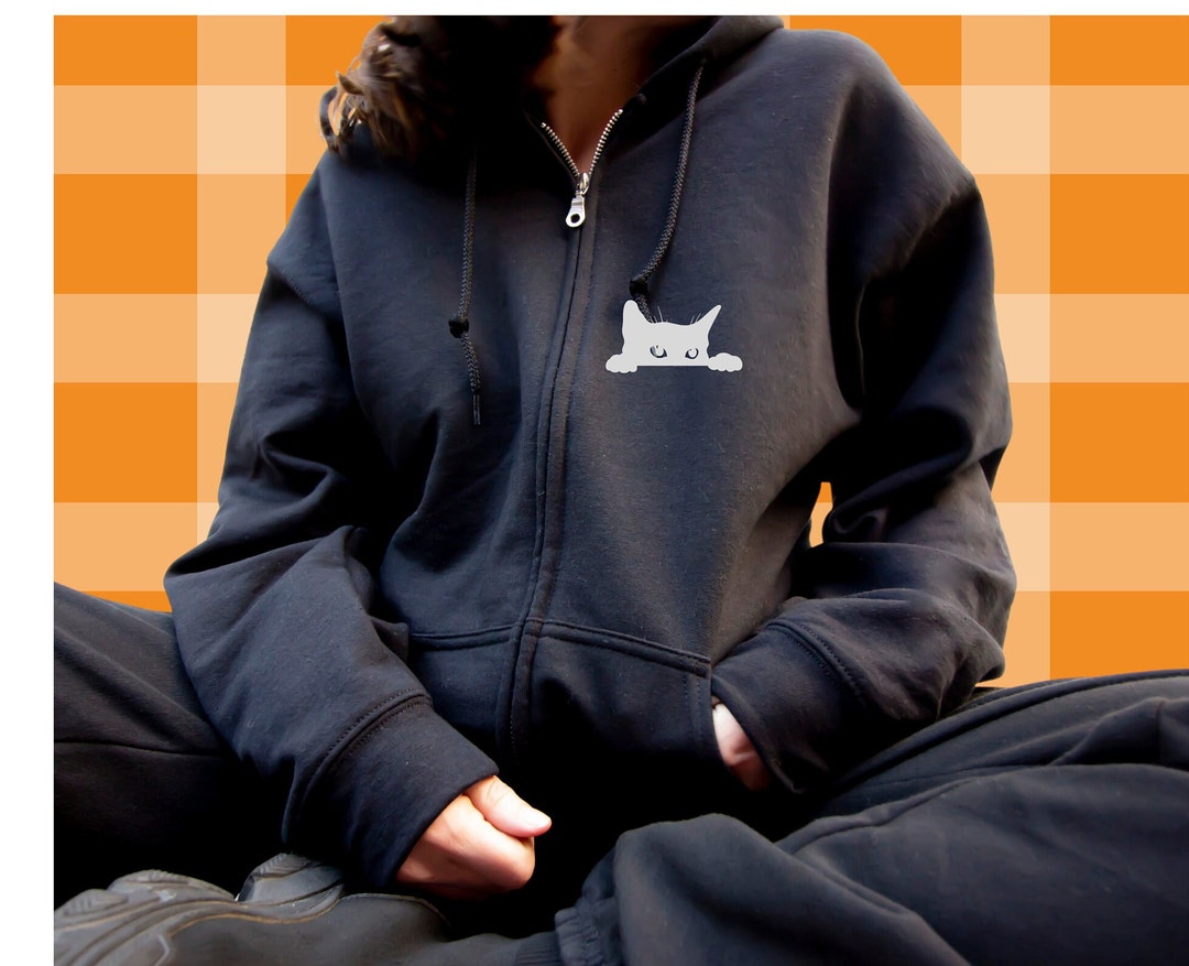 Black Cat Zip up Hoodie Cat Mom Shirt Cat Dad Full Zip Hooded