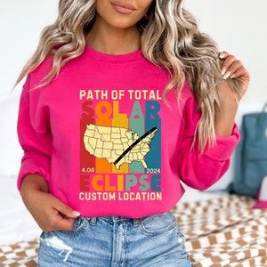 Custom Solar Eclipse Sweatshirt 2024 MoonTee Path Of Total Solar Eclipse April 8 2024 Shirt Retro Earth Eclipse Map Tshirt Unisex Sizes