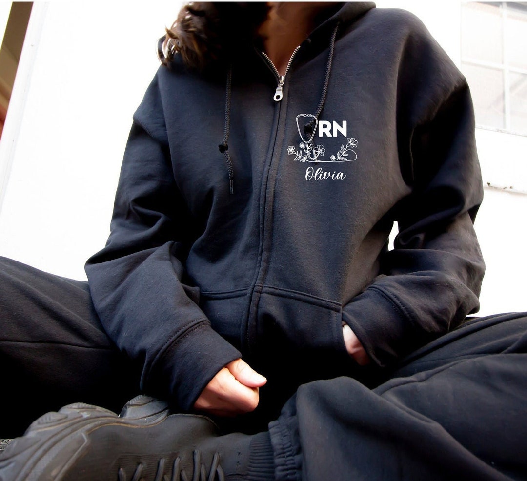 Nurse Jacket Zip up Hoodie Sweatshirt Personalized RN Full Zip Custom