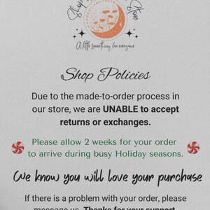 May include: A graphic with the text "Shop With Natasha Store" and "A little something for everyone." The image also includes shop policies regarding returns and order processing times.
