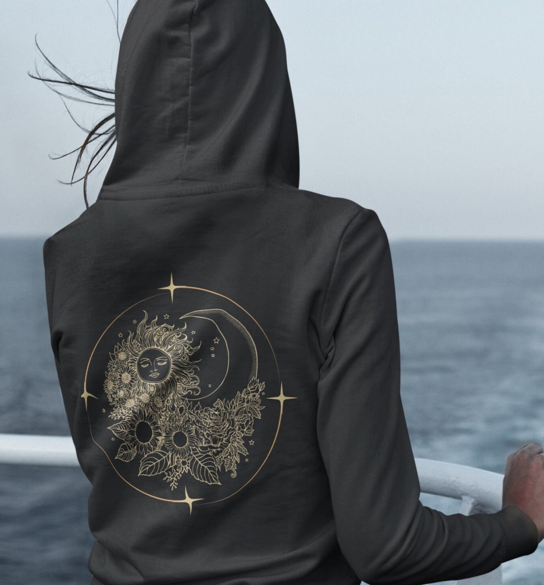 Celestial Hoodie Moon and Sun Hooded Sweatshirt Mystical Sweater