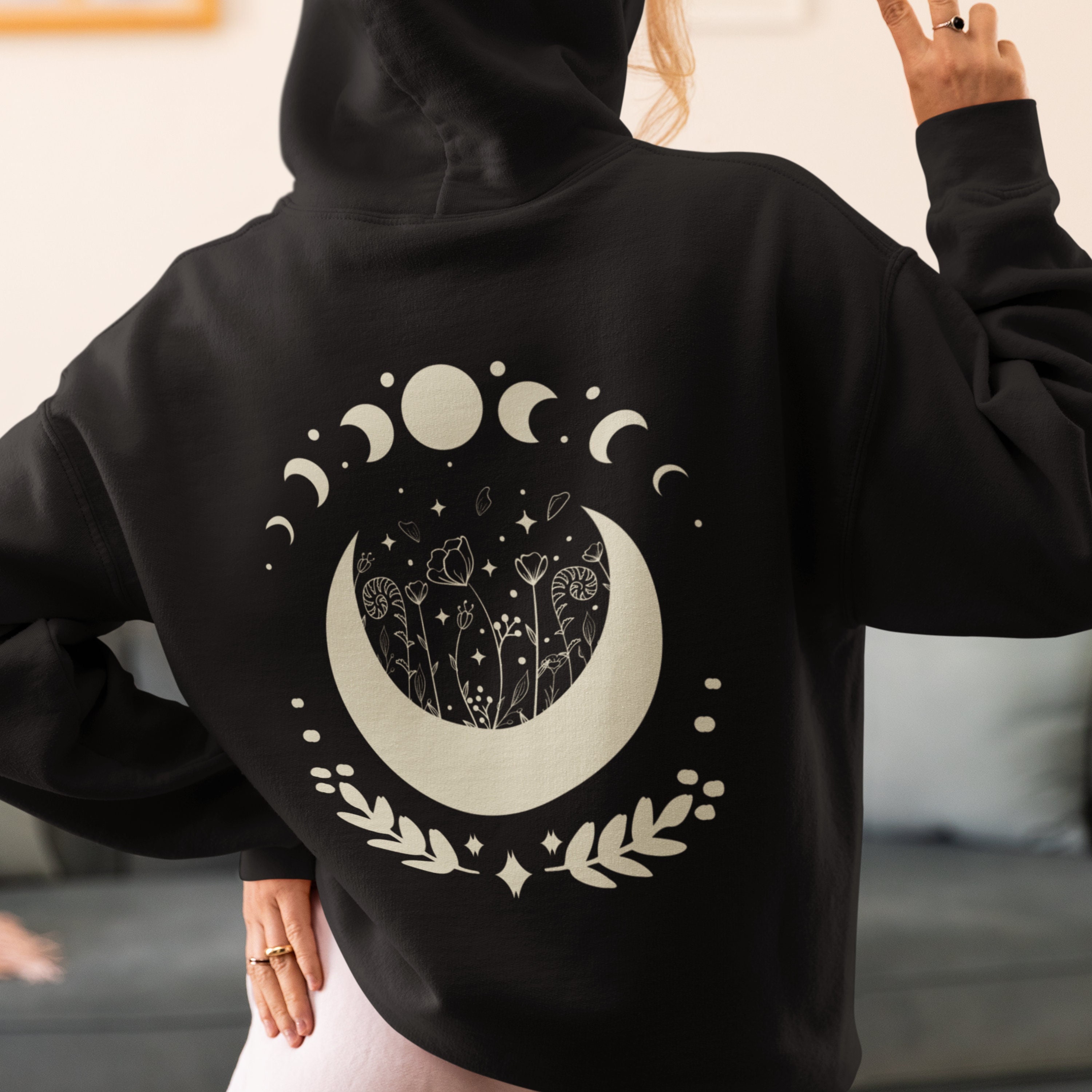 Celestial Hoodie Moon and Sun Hooded Sweatshirt Mystical Moon
