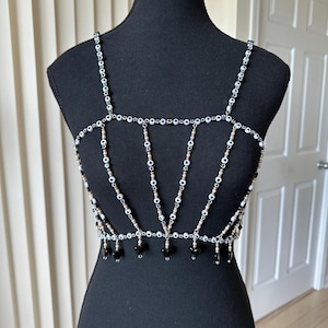 Black Hearts + Champange Pearls Festival Body Chain (Bralette Style)
