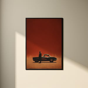 Corvette Car Art Print: Elegant Vintage Style in Deep Red (Digital Download)