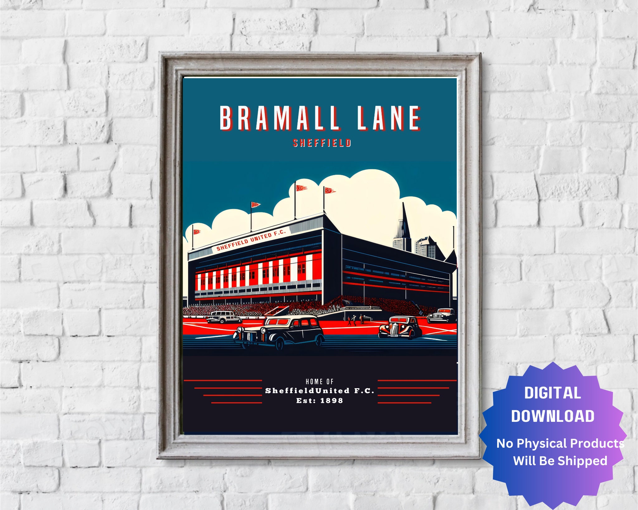 Vintage Art Deco Sheffield United FC Bramall Lane Stadium Poster