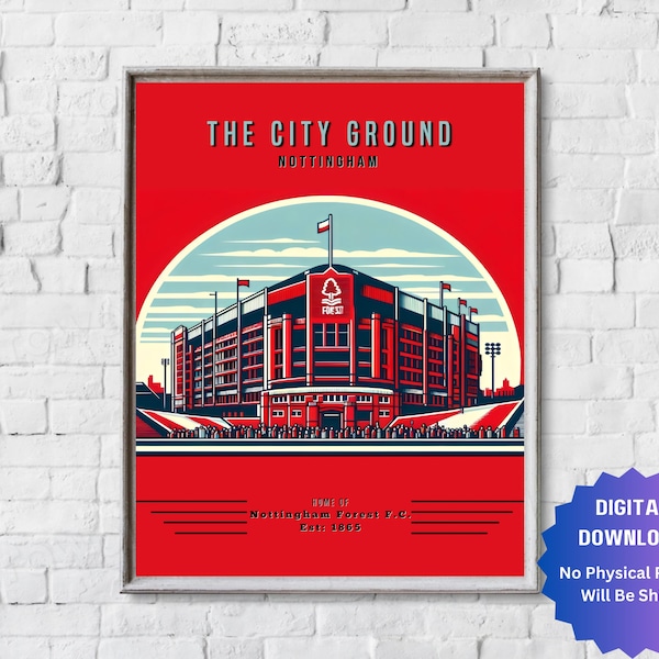 Vintage Art Deco Nottingham Forest FC City Ground Stadium Poster Retro Design Print Ad Style