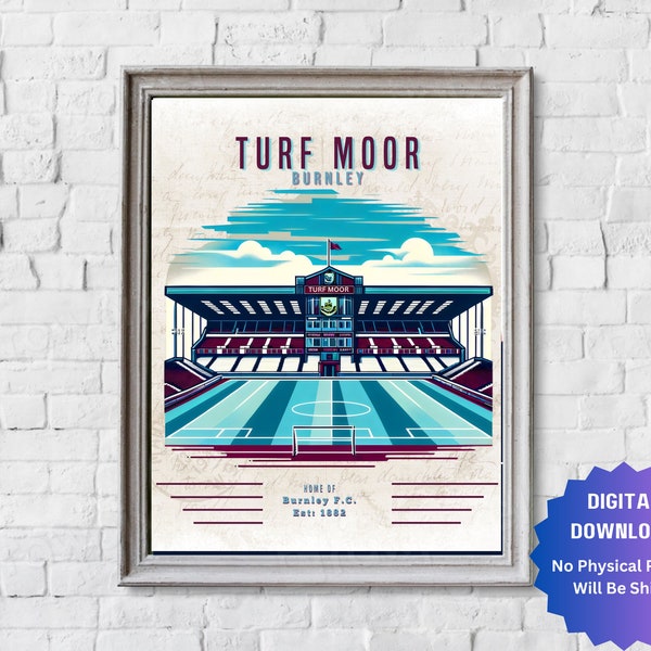 Vintage Art Deco Burnley FC Turf Moor Stadium Poster Retro Design Print Ad Style