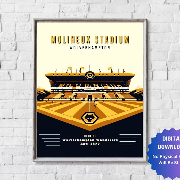 Vintage Art Deco Wolverhampton Wanderers FC Molineux Stadium Poster Retro Design Print Ad Style