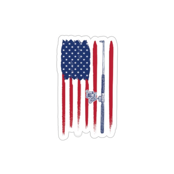Fishing Rod American Flag Die Cut Sticker 