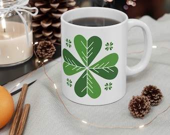 St Patricks Day Mug, 4 Leaf Clover Mug, Shamrock St Patrick's Day Ceramic Mug 11oz, Shamrock Mug, Irish Mug
