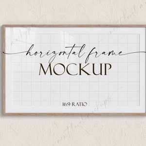 Wood Frame Mockup Horizontal | Wall Art Digital Mockup | Landscape Wood Frame | Simple Horizontal Frame Template | PSD Smart Object | JPG