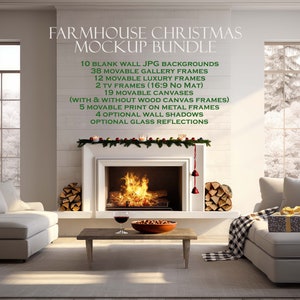 Farmhouse Christmas Frame Mockup Bundle (10), Wall Art Mockup, Canvas Mockup, Blank Wall Mockup, Wood Frame Mockup, Holiday PSD JPG PNG