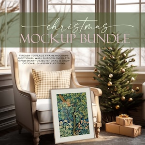 Christmas Frame Mockup Bundle (4), Holiday Wall Art Mockup, Wall Art Mockup, Wood Frame Mockup, Frame Mockup Bundle, JPG PSD