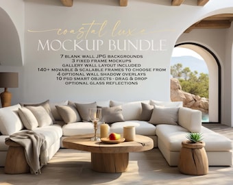 Coastal Luxe Frame Mockup Bundle, Beach House Wall Art (JPG PSD PNG)