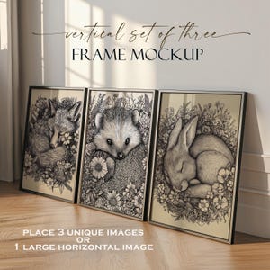 Set Of 3 Frame Mockup, Glass Reflection, Vertical Frame PSD, Photo Mockup, Picture Frame Mockup, Close up Mockup, 2-3 and 2-1 Ratio Sizes