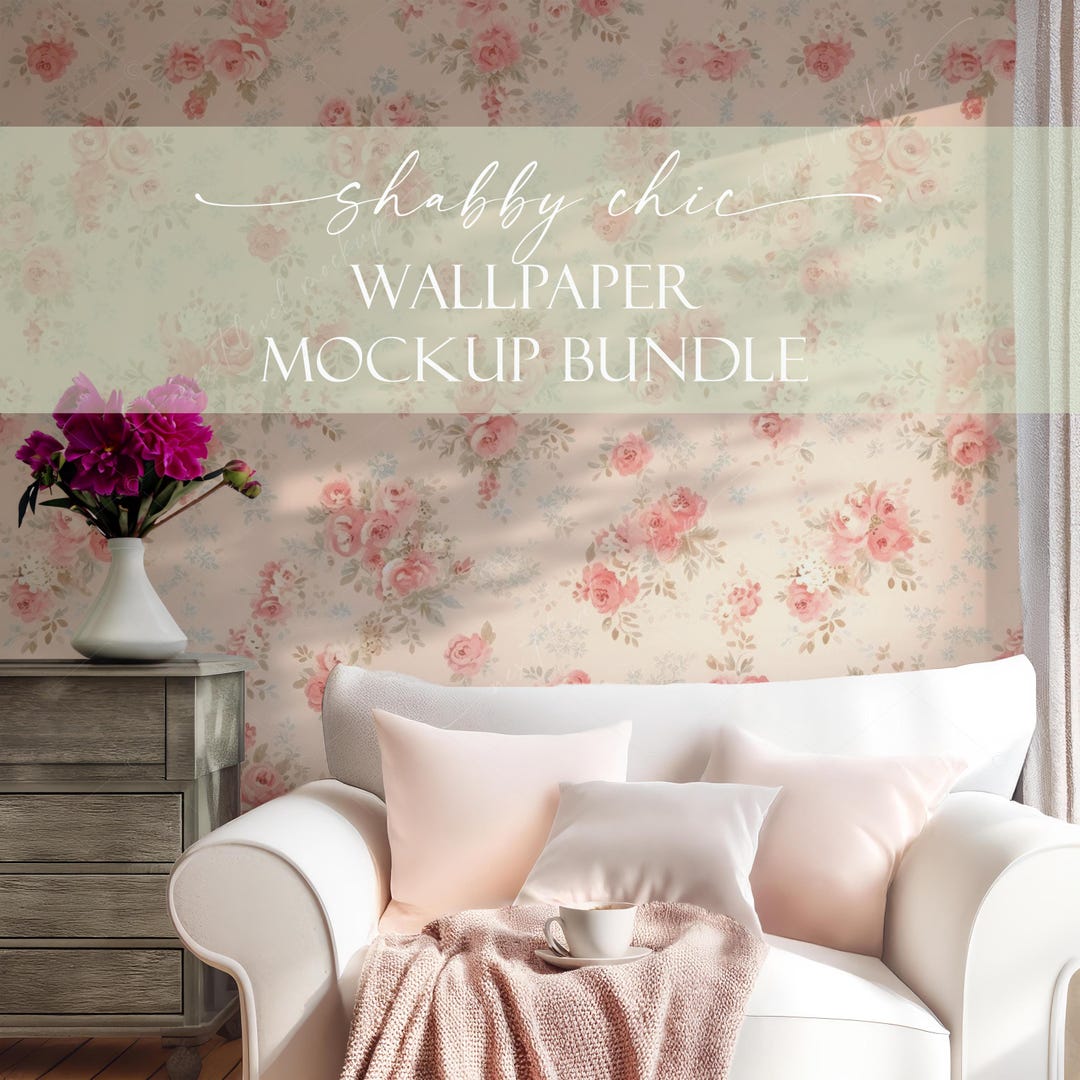 Shabby Chic Wallpaper Mockup Bundle, Country Interior, PSD (digital ...