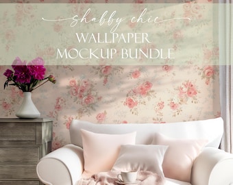 Pakiet makiet tapet w stylu shabby chic, wnętrza w stylu rustykalnym, PSD (pobranie cyfrowe)