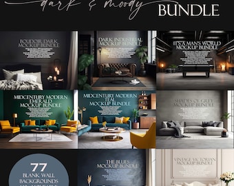 Dark & Moody Interiors Frame Mockup Bundle (77), Mega Bundle, Blank Wall Mockup, Canvas Mockup, Dark Room Mockups, Gothic Mockup, PSD, JPG