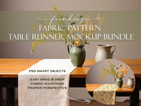 Farmhouse Table Runner Fabric Pattern Mockup Bundle (PSD)