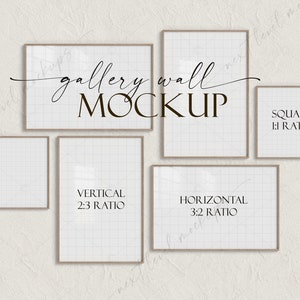 Gallery Wall Mockup | Wood Frame Mockup | Wall Art Mockup | Art Display with 6 Frames | Frame Mockup Template | JPG | PSD Smart Object