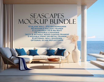 Beach House Mockup Bundle (10), Seascapes, Coastal Mockup, Blank Wall Mockup, Canvas Frame Mockup, Wood Frame Mockup, Wall Art Mockup, PSD