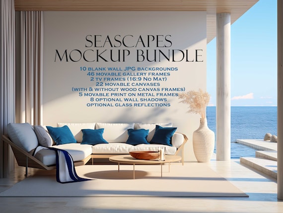 Beach House Mockup Bundle (10), Seascapes, Coastal Mockup, Blank Wall Mockup, Canvas Frame Mockup, Wood Frame Mockup, Wall Art Mockup, PSD