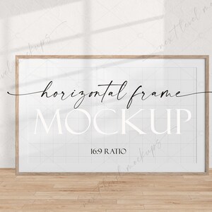Wood Frame Mockup Horizontal | Wall Art Digital Mockup | Landscape Wood Frame | Simple Horizontal Frame Template | PSD Smart Object | JPG