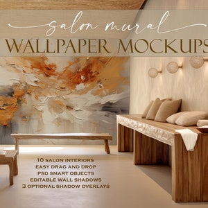 Wallpaper Mockup Bundle (10) | Wall Mockup | Salon Murals | Empty Wall Mockup | Blank Wall Mockup | Mural Mockup | PSD, JPG