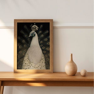 White Peacock, Cottagecore Art, Cottage Wall Art, Farmhouse Wall Art, Digital Download, Printable, Vintage Style Oil Painting