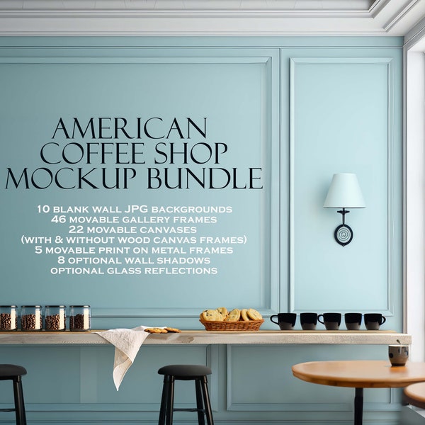 Cafe Frame Mockup Bundle (10), American Coffee Shop, Picture Frame Mockup, Canvas Mockup, Blank Wall Mockup, Square Frame Mockup, PSD PNG