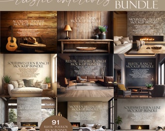 Rustic Interiors Frame Mockup Mega Bundle (91), Wall Art Bundle, Blank Wall Mockup, Canvas Mockup, Cabin Mockups, Ranch Mockup, PSD, JPG PNG