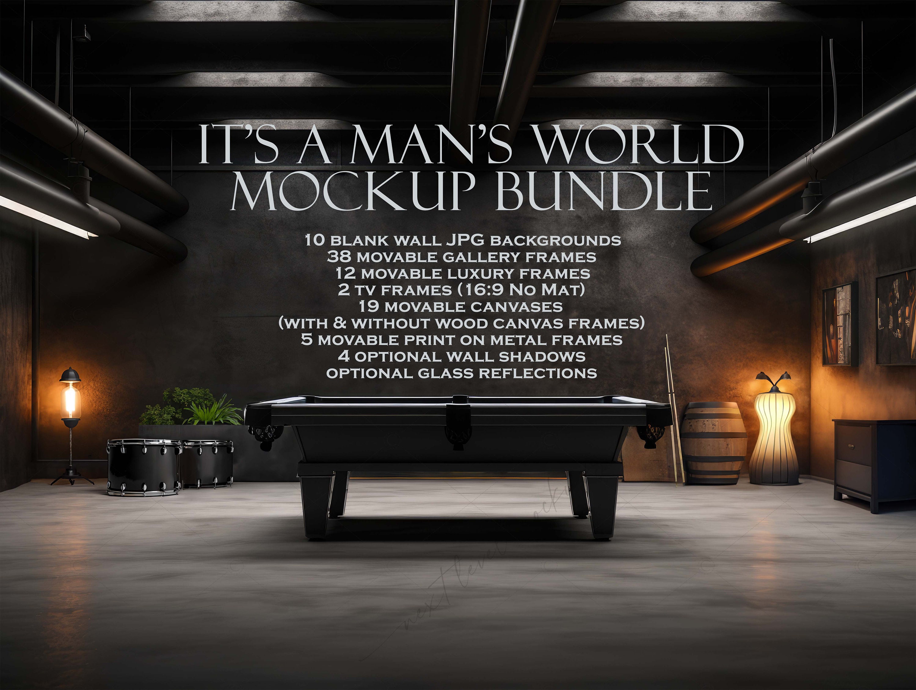 Frame Mockup Bundle (10), It's A Man's World, Wall Art Mockup, Man Cave Mockup, Blank Wall Mockup, Wood Frame Mockup, Poster Mockup, JPG PSD