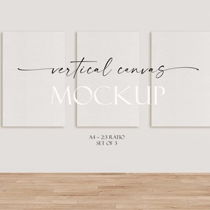 Canvas Mockup 3er Set | Wand Kunst Mockup | Digital Mockup | Vertikales minimalistisches Mockup | Einfache Vertikale Leinwandrahmen-Set-Vorlage | PSD JPG