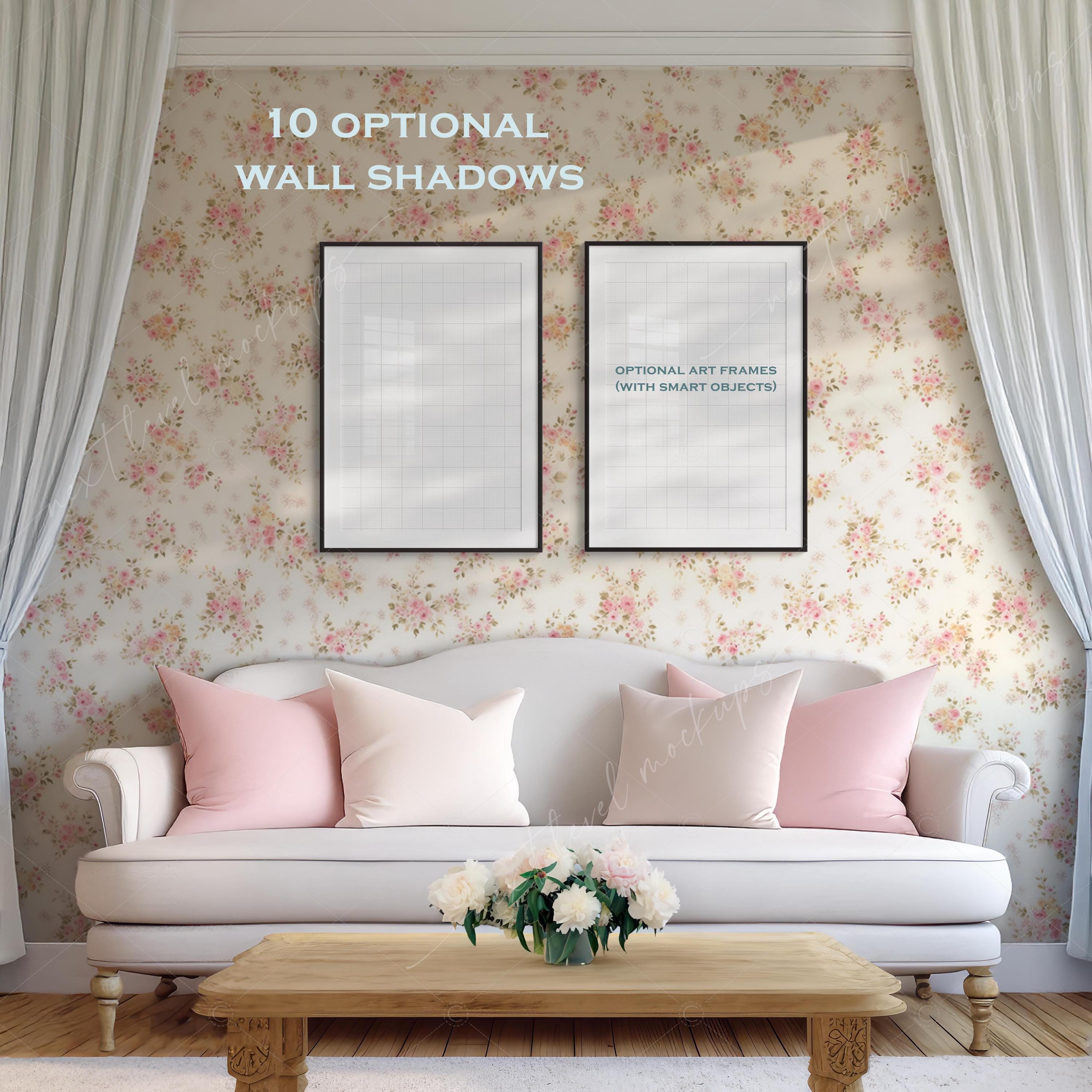 Shabby Chic Wallpaper Mockup Bundle, Country Interior, PSD (digital ...