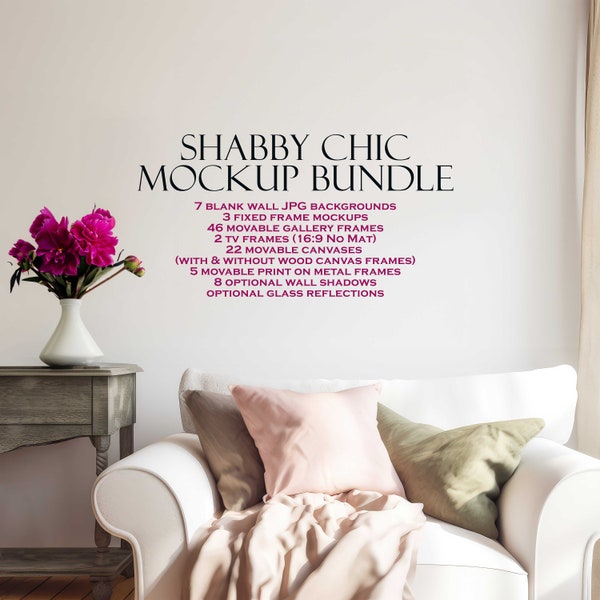 Cottagecore Farmhouse Mockup Bundle (10) , Shabby Chic Frame Mockup, Cottage Mockup, Country Interior Mockup, Blank Wall Mockup, JPG PSD PNG