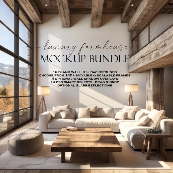 Luxury Farmhouse Frame Mock up Bundle (10), Blank Wall Mock Up / Frame Mock up Bundle / Empty Wall Stock Photo / Template Frame Art  PSD PNG