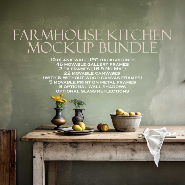 Farmhouse Kitchen Mockup Bundle (10), Farmhouse Mockup, Canvas Art Mockup, Wall Art Mockup, Blank Wall Mockup, Sign Background, PSD PNG JPG