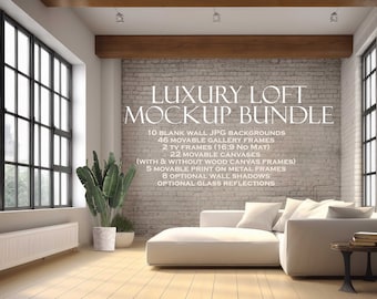 Frame Mockup Bundle (10) Luxury Loft, Canvas Frame Mockup, Art Frame Mockup, Blank Wall Mockup, Interior Room Mockup, Movable Frames PSD PNG