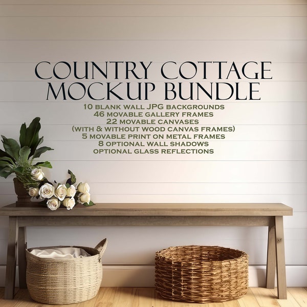 Farmhouse Mockup Bundle (12) , Country Cottage, Cottage Frame Mockup, Canvas Mockup, Rustic Wall Art Mockup, Country Mockup, Cottagecore