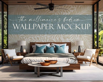 Wallpaper Frame Mockup | Empty Wall Mockup | Blank Wall Mockup | Transparent Wall Template| Millionaire's Bedroom Mockup | PSD, JPG & PNG