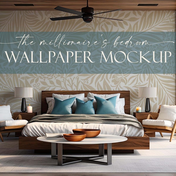 Wallpaper Frame Mockup | Empty Wall Mockup | Blank Wall Mockup | Transparent Wall Template| Millionaire's Bedroom Mockup | PSD, JPG & PNG