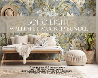Boho Wallpaper Mockup Bündel (10) | Boho Licht, leere Wand Mockup, leere Wand Mockup, Boho Innen Mockup, Wandbild Mockup, PSD, PNG JPG