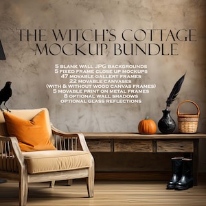 Halloween Frame Mockup Bundle (10) Witch&#39;s Cottage, Autumn Mockup, Blank Wall Mockup, Canvas Frame Mockup, Wood Frame, Whimsigoth PSD PNG