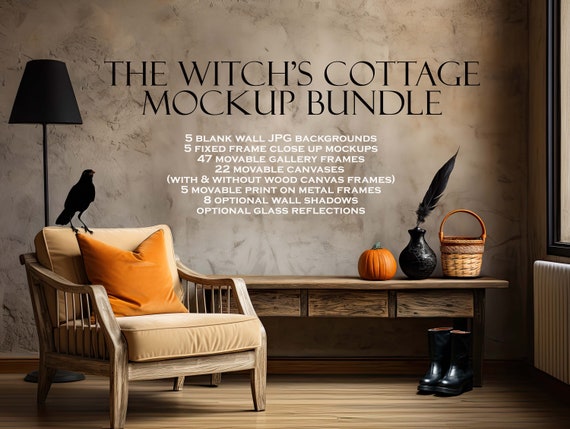 Halloween Frame Mockup Bundle (10) Witch's Cottage, Autumn Mockup, Blank Wall Mockup, Canvas Frame Mockup, Wood Frame, Whimsigoth PSD PNG