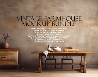 Vintage Farmhouse Mockup Bundle, Wall Art, Frames (JPG PSD PNG)