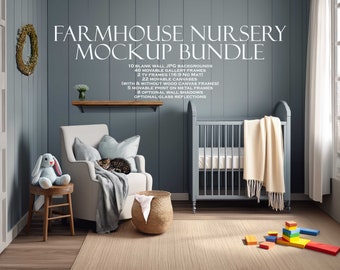 Farmhouse Nursery Mockup Bundle (10), Farmhouse Mockup, Kids Room Mockup, Canvas Mockup, Blank Wall Mockup, Girl, Boy, JPG PSD PNG