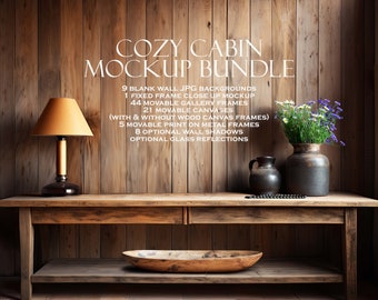 Cabin Frame Mockup Bundle (10), Cozy Cabin, Dark Room Mockup, Blank Wall Mockup, Canvas Frame Mockup, Wood Frame Mockup, JPG PSD PNG