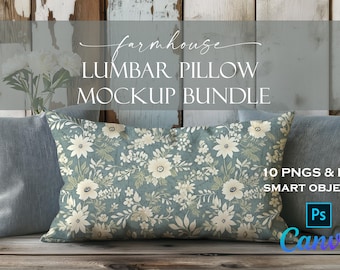Lumbar Pillow Mockup Bundle (10), PSD & PNG, Fabric Pattern, Transparent Mockup, White Cushion Mockup, JPG, Photoshop Smart Object, Canva