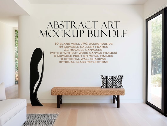 Wall Art Mockup Bundle (10) Abstract Art Mockup, Blank Wall Mockup, Canvas Frame Mockup, Wood Frame Mockup, Gallery Wall Mockup PSD, JPG PNG