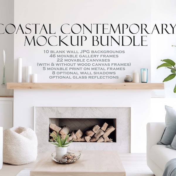 Beach House Mockup Bundle (10), Coastal Contemporary, Blank Wall Mockup, Gallery Wall Mockup, Wall Art Frame Mockup Beach Mockup, PSD PNG